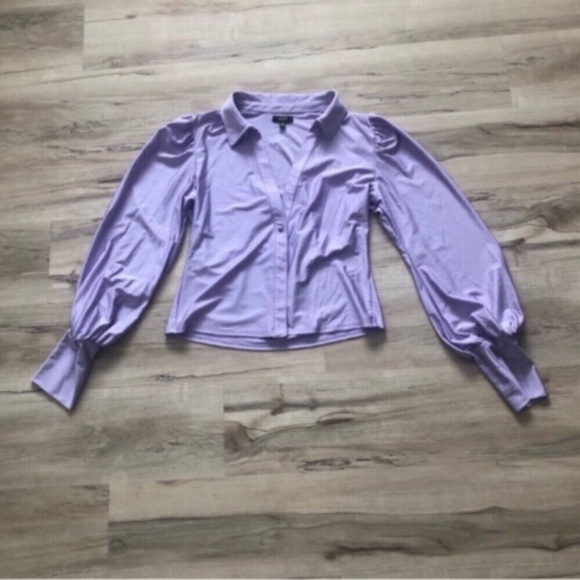 AFRM Purple Notched Collar Cropped Blouse - Picture 1 of 9